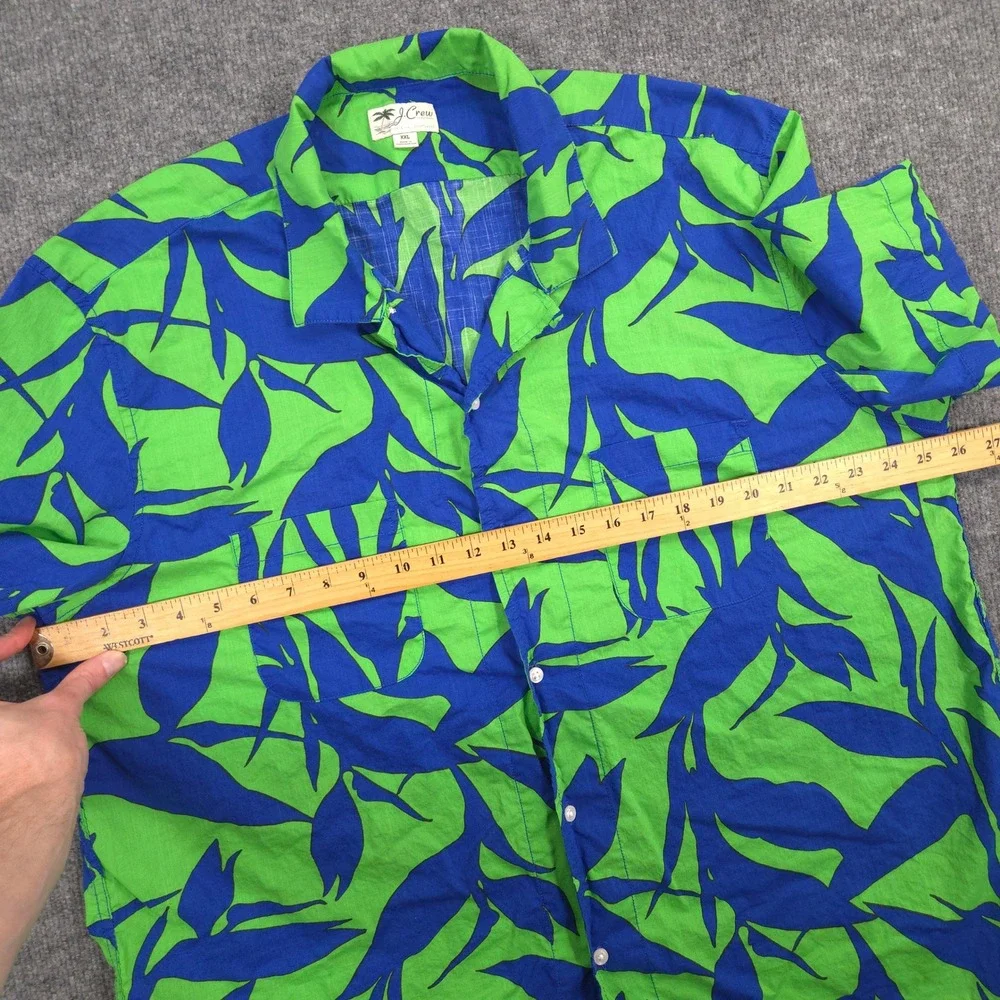 J Crew Camp Shirt Mens XXL Green Blue Floral AOP Slub Cotton Loop Collar Resort